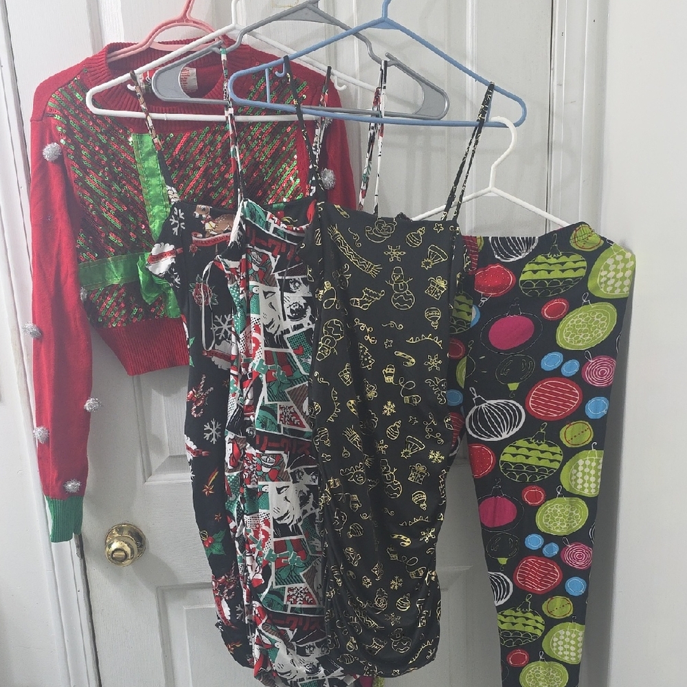 Festive Holiday Leggings, Sweater And Dresses Set